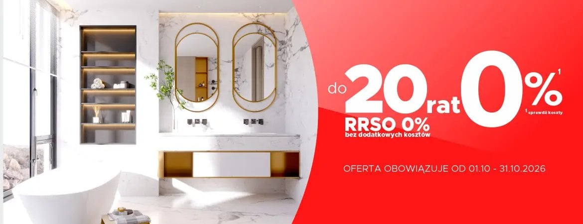 Elegancka biała łazienka z lustrem i drewnianymi elementami, promocja do 20% rat bez dodatkowych kosztów