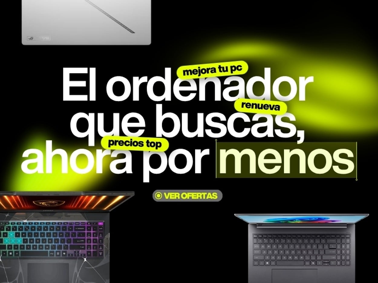 Laptop gaming con teclado RGB y laptop ultradelgado con texto el ordenador que buscas ahora por menos