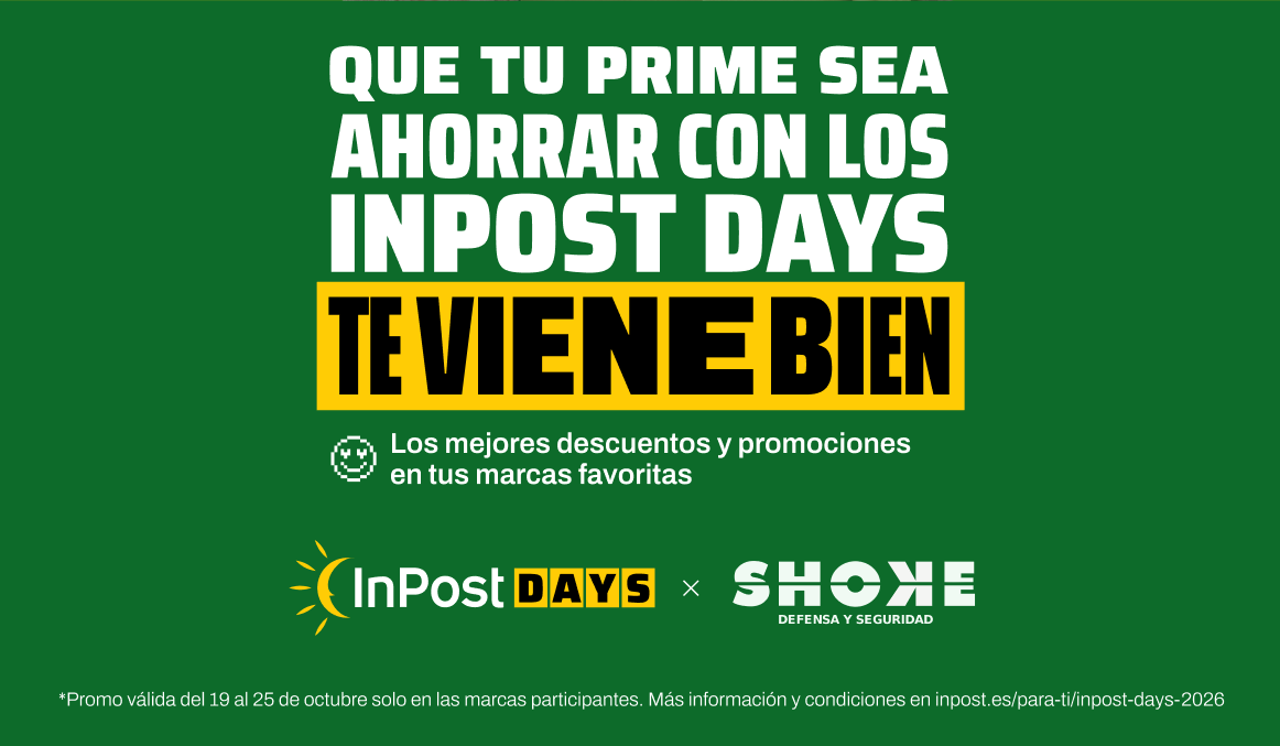 Cartel promocional de InPost Days con ofertas en marcas de defensa y seguridad