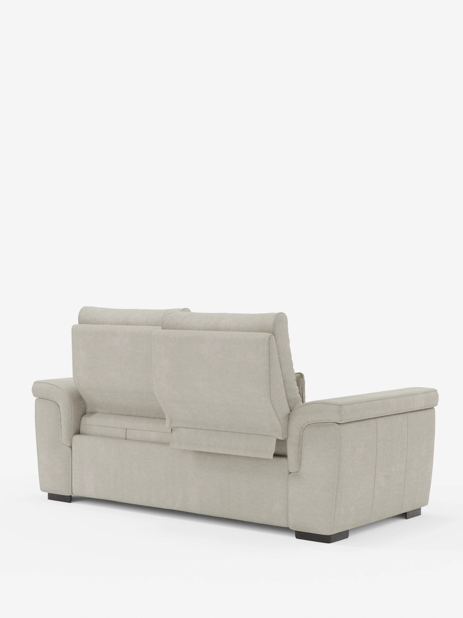 Beiges Polstersofa mit aufgeklappter Schlaffunktion, Seitenansicht